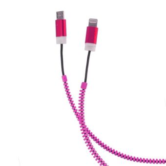 FOREVER 2v1 micro USB kábel zips micro USB & Lightning Iphone 5 ružový
