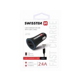 Autonabíjačka Swissten Cl USB C 2,4 A + adaptér čierna 