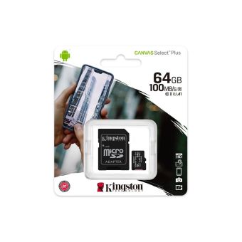 Pamäťová karta 64 GB GB microSDHC Kingston Canvas Select Plus Class 10 s adaptérom 