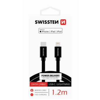 Dátový kábel Swissten Textile USB-C/lightning Mfi 1,2 m čierny