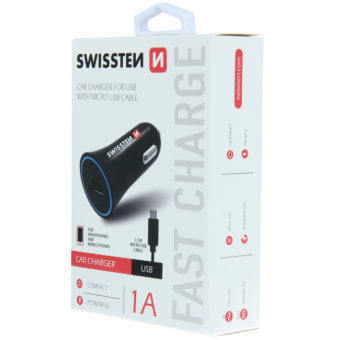 Autonabíjačka Swissten + kábel Micro USB 1.A, 5W čierna