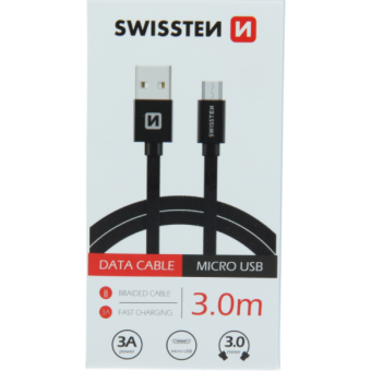 Kábel USB/Micro USB Swissten 3.0A 3m čierny