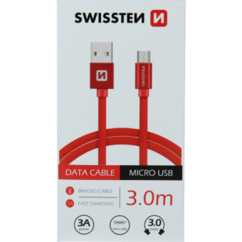 Kábel USB/Micro USB Swissten 3.0A 3m červený