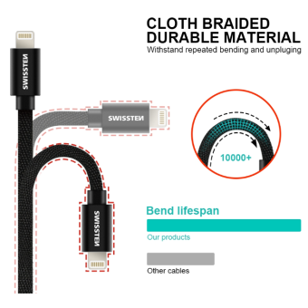 Kábel USB/Lightning (8 pin) Swissten 3.0A 0,2 m strieborný