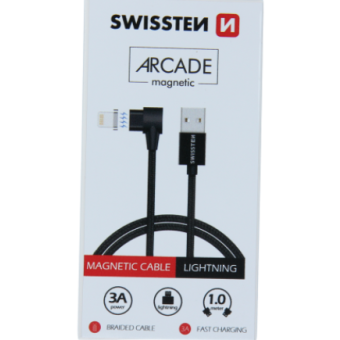 Magnetický kábel opletený Swissten Arcade USB/Lightning (8 pin) 3.0A, 1,2m čierny
