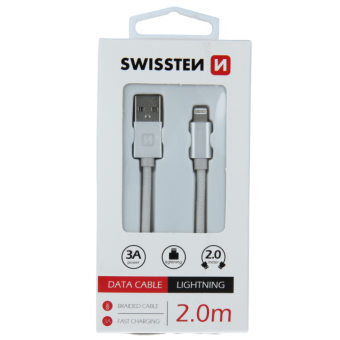 Dátový kábel opletený Swissten USB/Lightning (8 pin) 3.0A, 2.0m strieborný