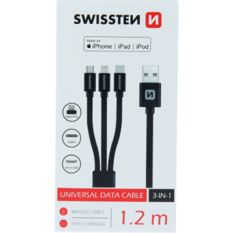 Dátový kábel Swissten 3v1 MFi 1,2 m čierny 