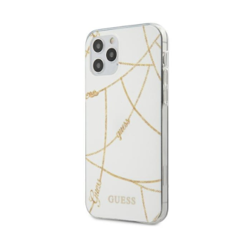Silikónové puzdro Guess na Apple iPhone 12 Mini 5,4 GUHCP12SPCUCHWH biele Gold Chain Collection
