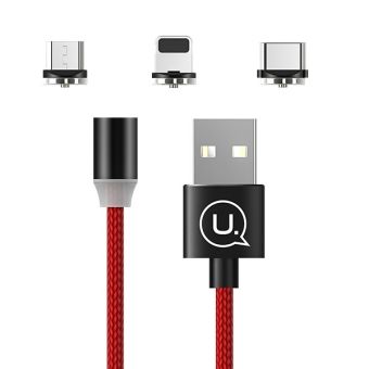 Magnetický kábel USAMS 3v1 - lightning/USB-C/microUSB červený