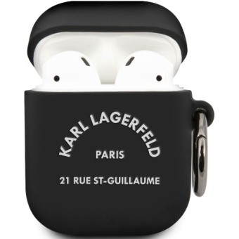Silikónové puzdro Karl Lagerfeld na Apple AirPods 1 / 2 KLACA2SILRSGBK Rue St Guillaume čierne