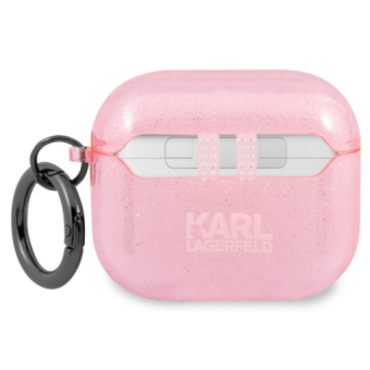 Silikónové puzdro Karl Lagerfeld na Apple Airpods 3 KLA3UCHGP Glitter Choupette Head ružové