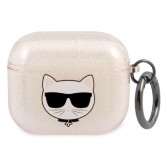 Silikónové puzdro Karl Lagerfeld na Apple Airpods 3 KLA3UCHGD Glitter Choupette Head zlaté