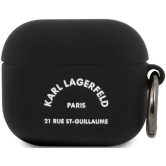 Silikónové puzdro Karl Lagerfeld na Apple AirPods 3 KLACA3SILRSGBK Rue St Guillaume čierne