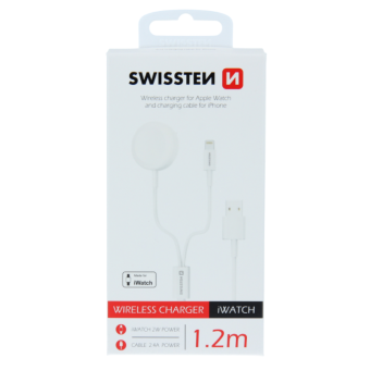 Nabíjačka pre Apple Watch + Kábel Opletený Swissten 2v1,Lightning 1,2m, biely