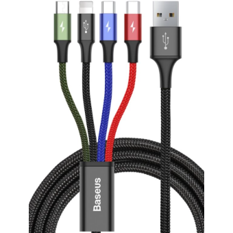 Kábel Baseus CA1T4-B01, Fast 4in1 Lightning 2x USB-C MicroUSB 3.5A, 1.2m, čierny