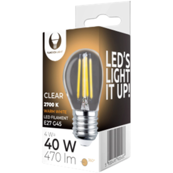 LED žiarovka Forever Light Filament E27 G45 4W 230V 2700K 470lm COG transparentná