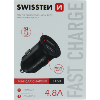 Autonabíjačka Swissten 2xUSB 4.8 A čierna
