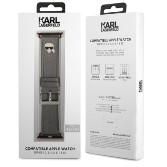 Náhradný remienok na Apple Watch 42/44mm KLAWLOKHG Karl Lagerfeld Karl Head PU strieborný