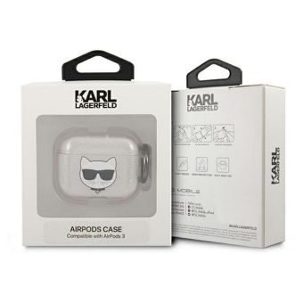 Silikónové puzdro Karl Lagerfeld na Apple Airpods 3 KLA3UCHGS silver Glitter Choupette