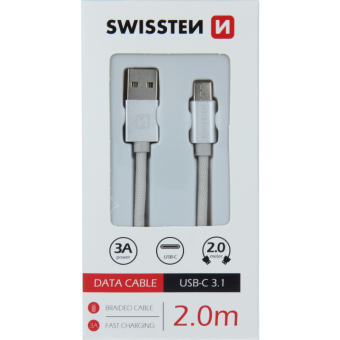 Kábel Swissten USB - USB-C 2.0 m 3.0A  biely