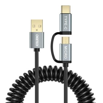 Kábel Choetech 2v1 USB a USB-C + micro USB strunový 1.2m čierny