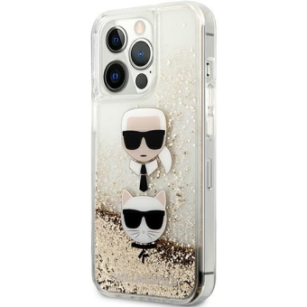Plastové puzdro Karl Lagerfeld na Apple iPhone 13 Pro Max KLHCP13XKICGLD Liquid Glitter Karl&Choupette Head zlaté