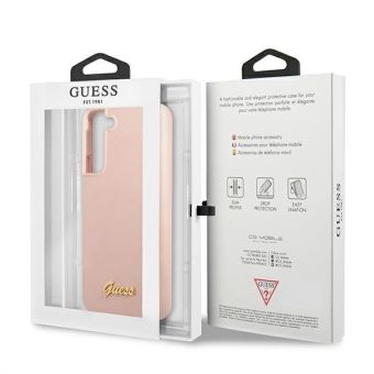 Silikónové puzdro Guess na Samsung Galaxy S22+ 5G S906 GUHCS22MLSLMGPP Silicone Metal Logo ružové