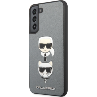 Plastové puzdro Karl Lagerfeld na Samsung Galaxy S22+ KLHCS22MSAKICKCSL Saffiano K&C Heads strieborné