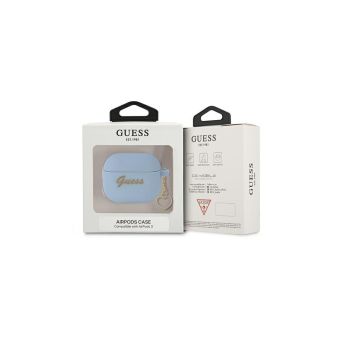 Silikónové puzdro Guess na Apple Airpods 3 GUA3LSCHSB Heart Charm modré