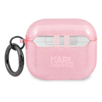 Silikónové puzdro Karl Lagerfeld na Apple AirPods 3 KLA3UKHGP Glitter Karl's Head ružové