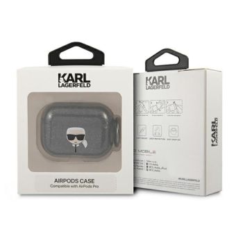Silikónové puzdro Karl Lagerfeld na Apple AirPods Pro KLAPUKHGK Glitter Karl`s Head čierne
