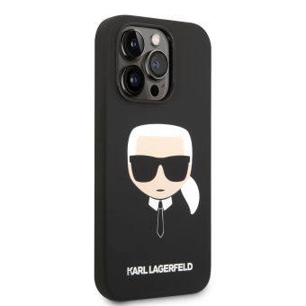Silikónové puzdro Karl Lagerfeld na Apple iPhone 14 Pro Max KLHMP14XSLKHBK Liquid Silicone Karl Head MagSafe čierne