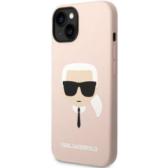 Silikónové puzdro Karl Lagerfeld na Apple iPhone 14 Plus KLHMP14MSLKHLP MagSafe Liquid Silicone Karl`s Head ružové