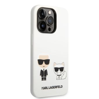 Silikónové puzdro Karl Lagerfeld na Apple iPhone 14 Pro Max KLHCP14XSSKCW Karl and Choupette Liquid Silicone biele