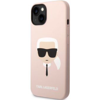 Silikónové puzdro Karl Lagerfeld na Apple iPhone 14 Plus KLHCP14MSLKHLP Liquid Silicone Karl Head ružové