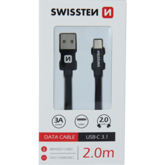 Kábel opletený Swissten USB/USB-C 3.0A, 2.0m - čierny