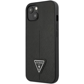 Plastové puzdro Guess na Apple iPhone 14 Plus GUHCP14MPSATLK HC Saffiano PU Triangle čierne