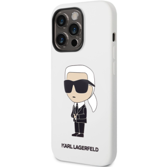 Silikónové puzdro Karl Lagerfeld na Apple iPhone 13 Pro KLHCP13LSNIKBCH Liquid Silicone Ikonik NFT biele