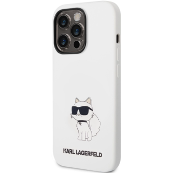 Silikónové puzdro Karl Lagerfeld na Apple iPhone 14 Pro KLHCP14LSNCHBCH Liquid Silicone Choupette NFT biele