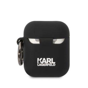 Silikónové puzdro Karl Lagerfeld na Apple AirPods 1 / 2 KLA2RUNCHK 3D Choupette Head Logo NFT čierne