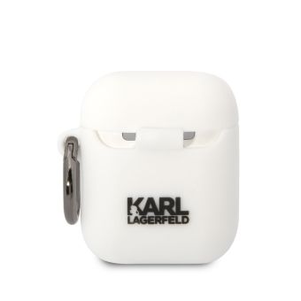 Silikónové puzdro Karl Lagerfeld na Apple AirPods 1 / 2 KLA2RUNCHH 3D Choupette Head Logo NFT biele