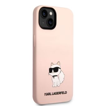 Silikónové puzdro Karl Lagerfeld na Apple iPhone 14 KLHCP14SSNCHBCP Liquid Silicone Choupette NFT ružové