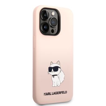 Silikónové puzdro Karl Lagerfeld na Apple iPhone 14 Pro Max KLHCP14XSNCHBCP Liquid Silicone Choupette NFT ružové