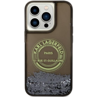Plastové puzdro Karl Lagerfeld na Apple iPhone 14 Pro KLHCP14LLCRSGRK Liquid Glitter RSG čierne