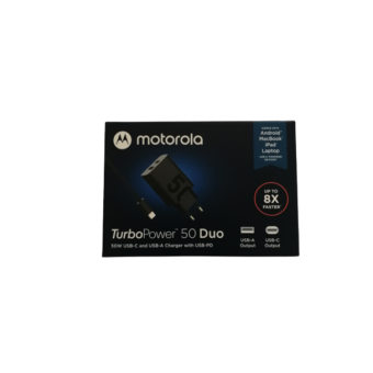 Sieťová nabíjačka Motorola TurboPower 50W Duo, USB-A/USB-C + USB-C kábel, čierna (Blister)