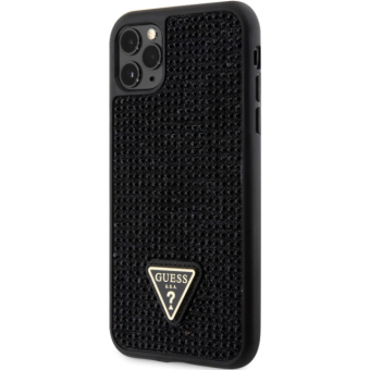 Plastové puzdro Guess na Apple iPhone 11 Pro GUHCN58HDGTPK Rhinestones Triangle Metal Logo čierne