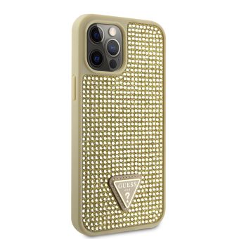 Plastové puzdro Guess na Apple iPhone 12 Pro Max GUHCP12LHDGTPD Rhinestones Triangle Metal Logo zlaté