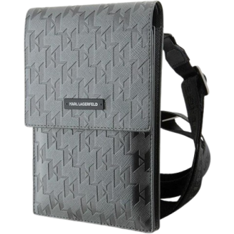 Univerzálne puzdro Karl Lagerfeld na smartfón KLWBSAMSMG Saffiano Monogram Wallet Phone Bag Silver