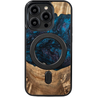 Drevené puzdro na Apple iPhone 14 Pro Bewood Unique Neptune MagSafe Wood and Resin modro-čierne