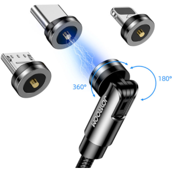 Magnetický kábel Joyroom 3v1 S-1224X2 LCM, USB-A na Lightning/USB-C/microUSB, 1,2m, čierny